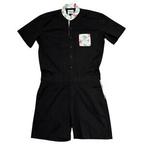 RomperJack Short Sleeve Romper Floral Trim Band Collar Button Up One Piece XXL